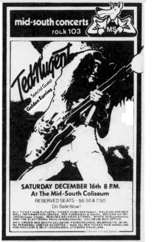Ted Nugent with Golden Earring show ad December 16 1978 x - x
